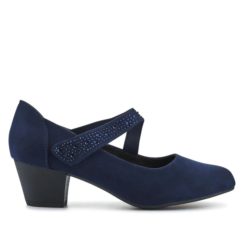 Wide fit Cone Heeled Mary Janes - PLAN40030 / 326 845 - Navy - Image 2