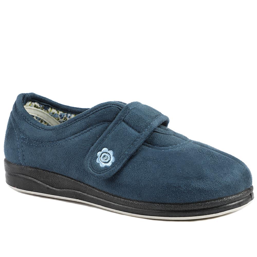 Wide Fit Cosy Adjustable Fasten Slippers - QING43001 / 329 336 - Navy