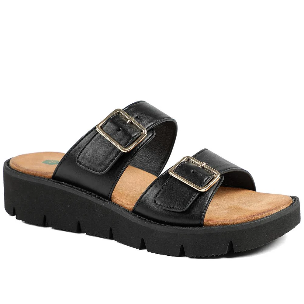 Wide Fit Cushioned Buckled Sandals - BAIZH43015 / 329 140 - Black