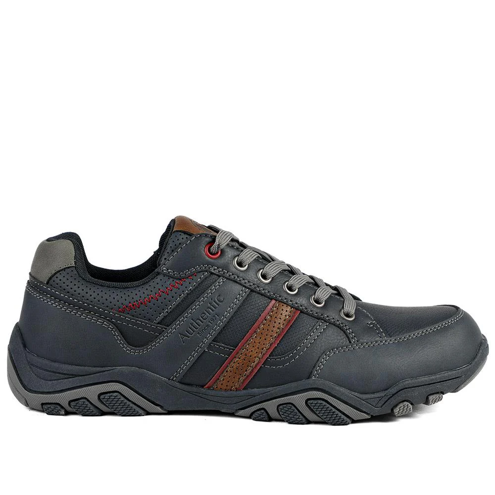 Wide Fit Cushioned Rugged Lace Up Shoes - VSHI43007 / 329 039 - Navy - Image 3