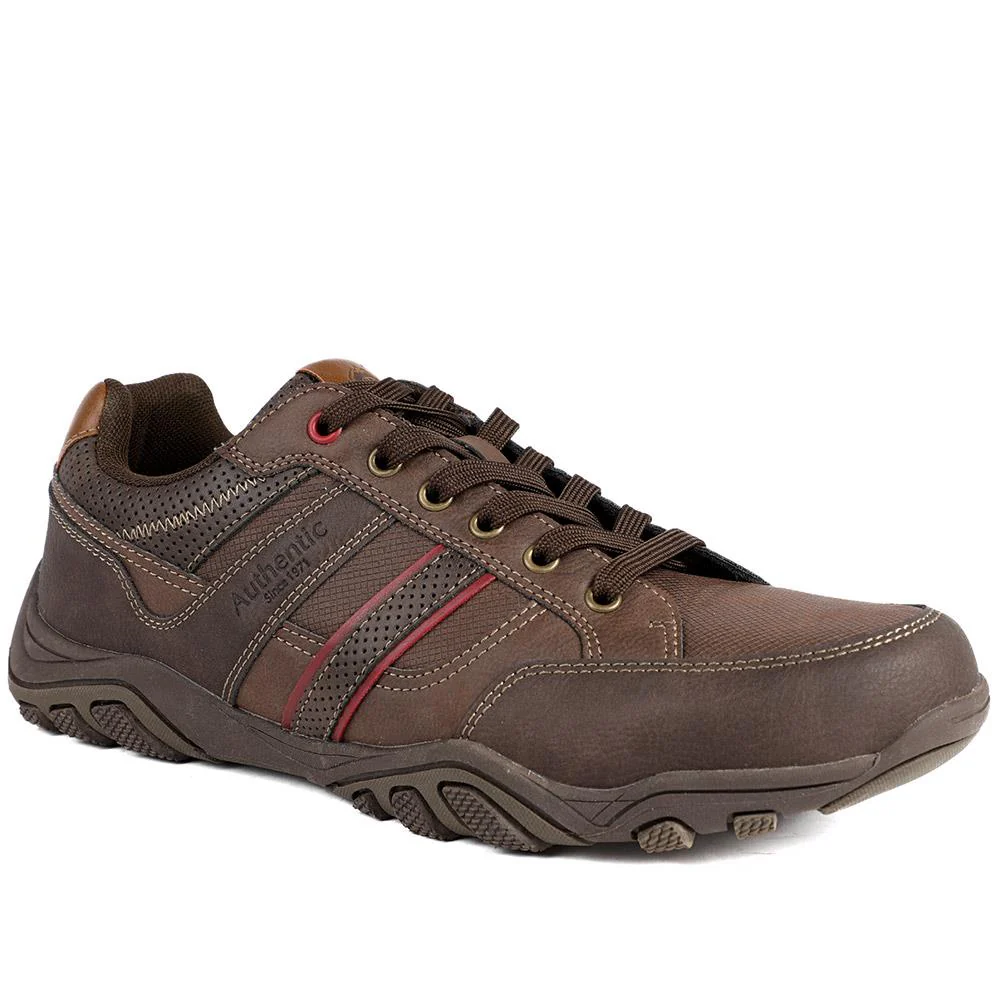 Wide Fit Cushioned Rugged Lace Up Shoes - VSHI43007 / 329 039 - Brown