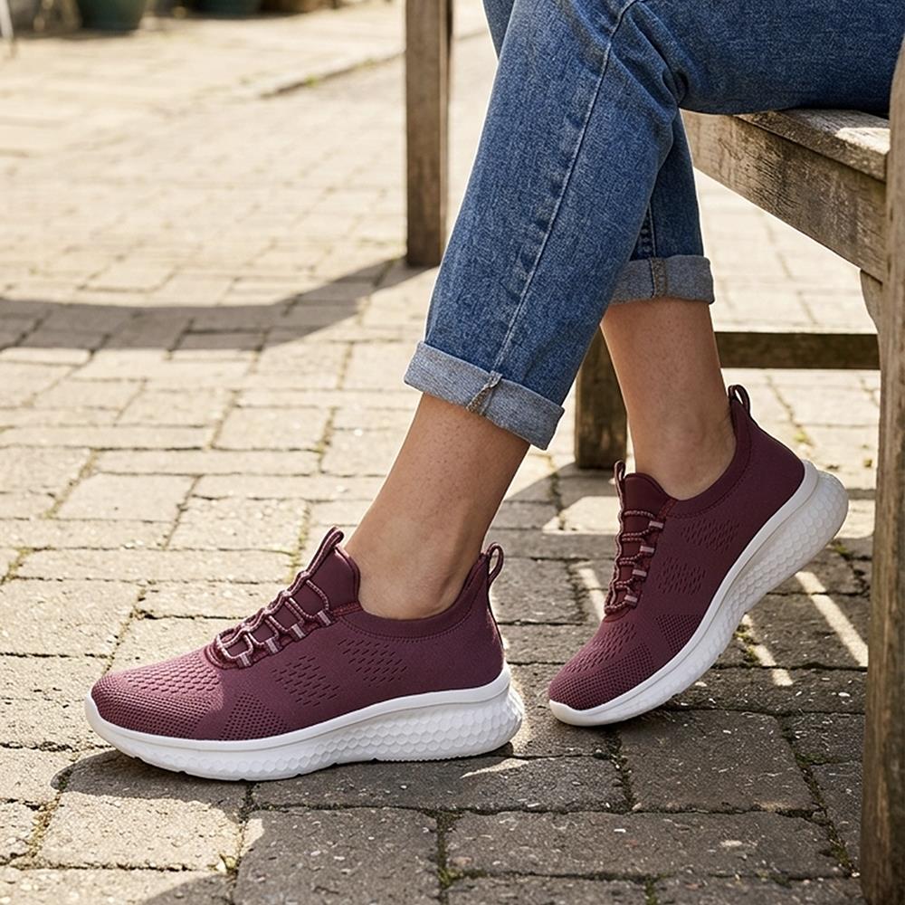 Wide Fit Easy Step In Bungee Lace Trainers - BRK42002 / 328 108 - Burgundy - Image 2