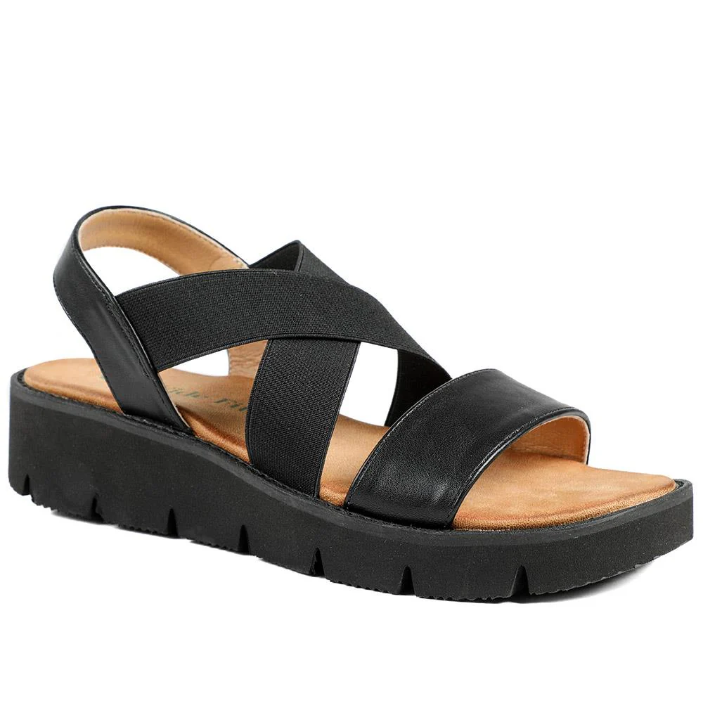 Wide Fit Elasticated Fashionable Sandals - BAIZH43026 / 328 881 - Black