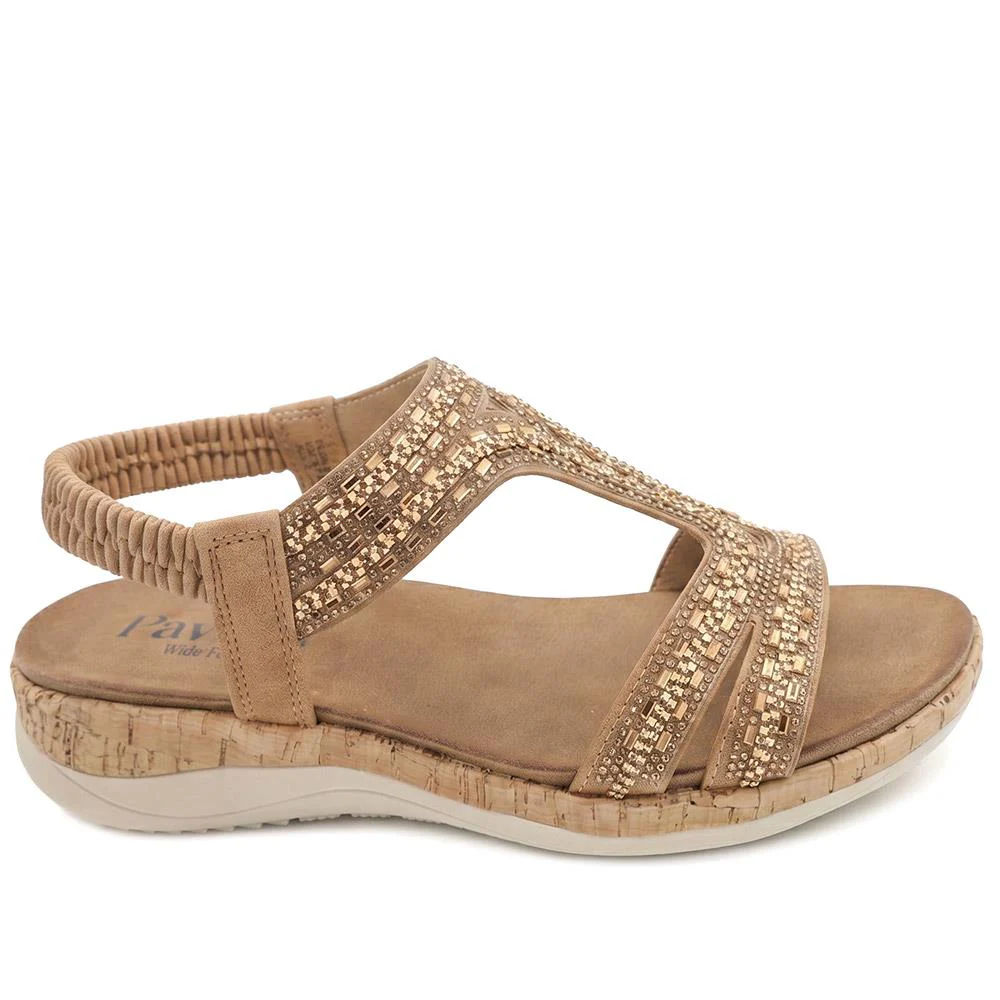 Wide Fit Elasticated Sandals - BAIZH43067 / 329 611 - Tan - Image 2