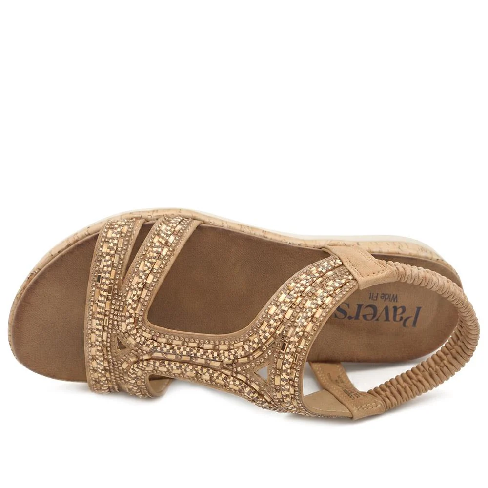 Wide Fit Elasticated Sandals - BAIZH43067 / 329 611 - Tan - Image 4