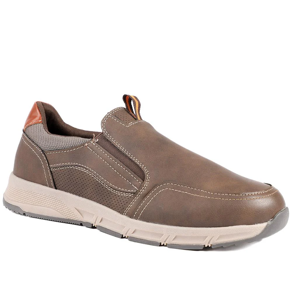Wide-Fit Elasticated Slip On Shoes - WBINS42062 / 327 868 - Dark Brown