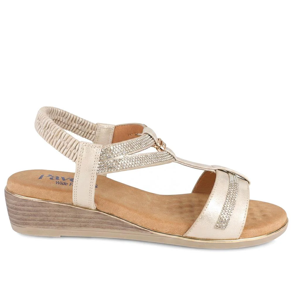 Wide Fit Embellished Stretch Fit Sandals - BAIZH43066 / 329 610 - Gold - Image 3