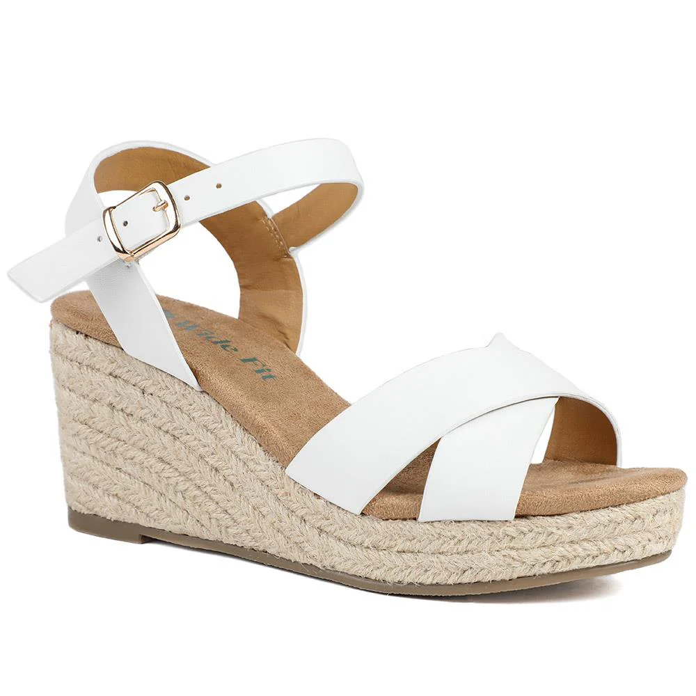 Wide Fit Espadrille Wedge Sandals - WBINS37095W / 329 258 - White