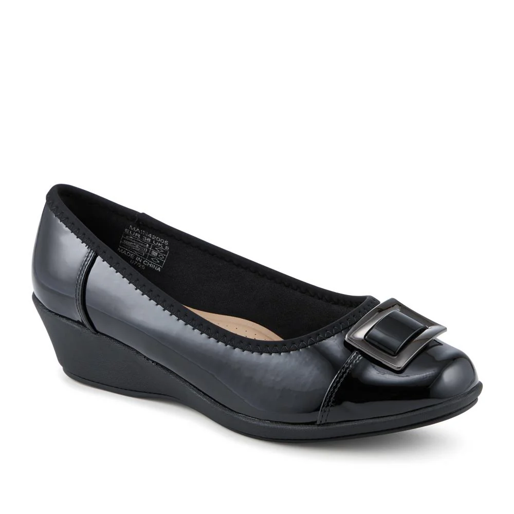 Wide Fit Flexible Wedge Heel Slip On Shoes - MAIN42005 / 328 561 - Black Patent