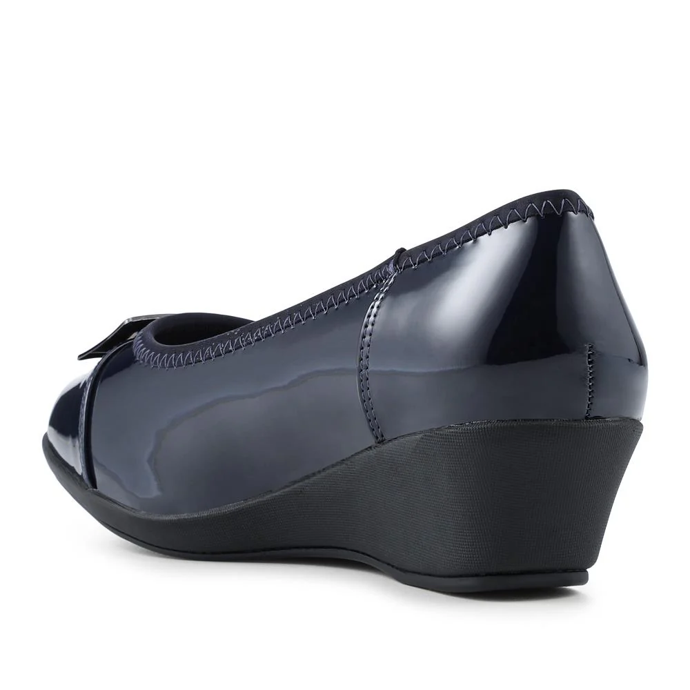 Wide Fit Flexible Wedge Heel Slip On Shoes - MAIN42005 / 328 561 - Navy Patent - Image 3