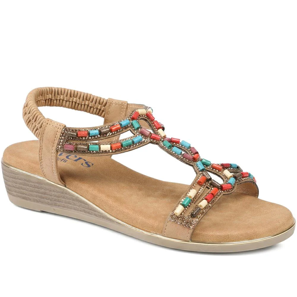 Wide Fit Jewelled Elastic Fit Sandals - BAIZH43048 / 329 372 - Tan
