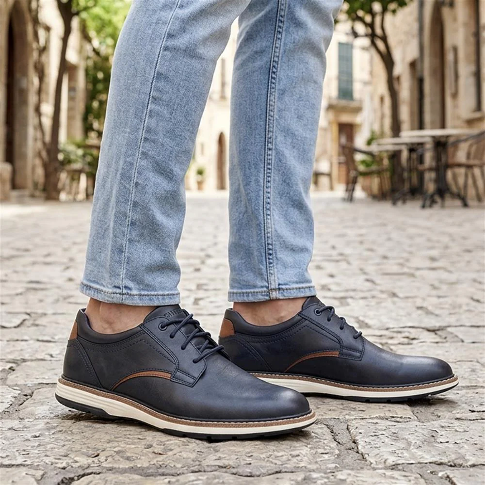 Wide Fit Lace-Up Casual Shoes - JIAHU40005 / 325 960 - Navy - Image 2