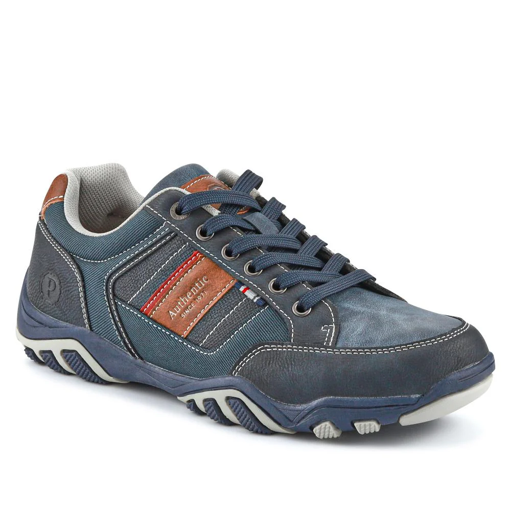 Wide Fit Lace Up Casual Trainers - VSHI40001 / 325 700 - Navy Multi