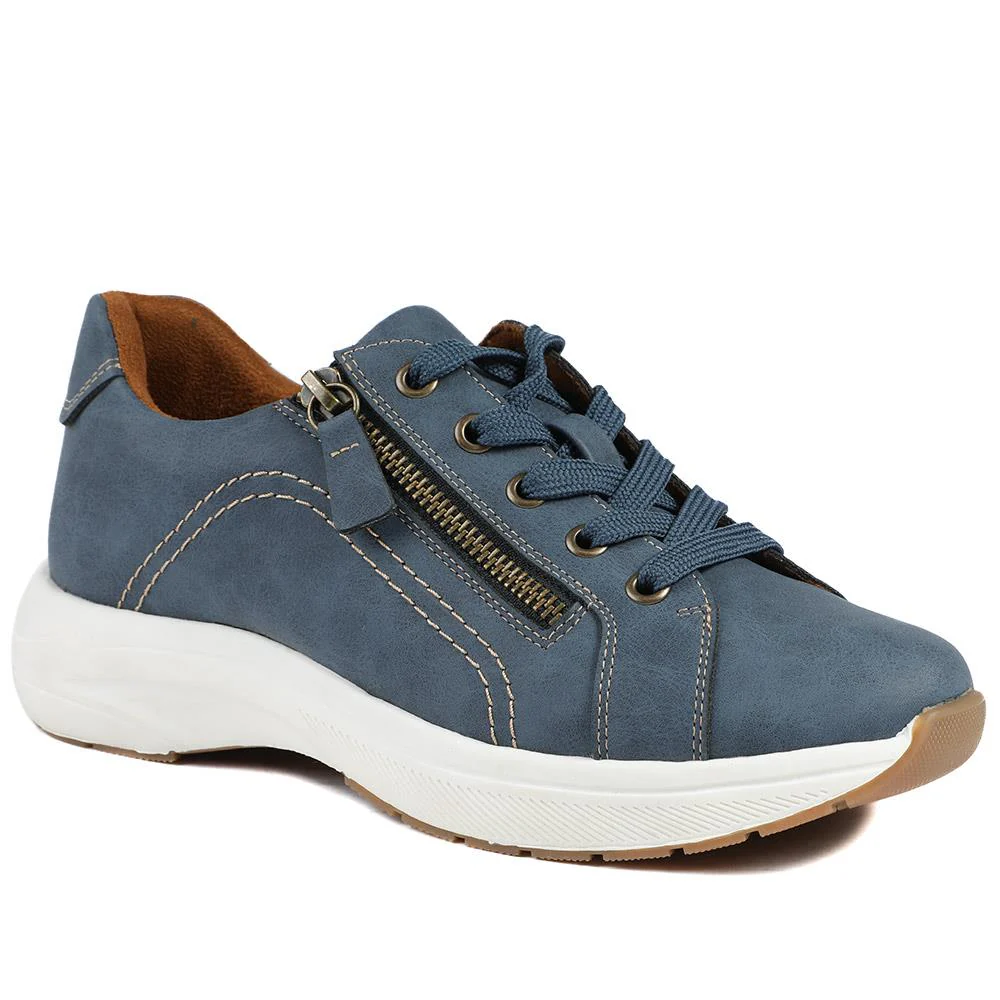 Wide Fit Lace Up Shoes with Functional Zip - WOIL43002 / 328 873
