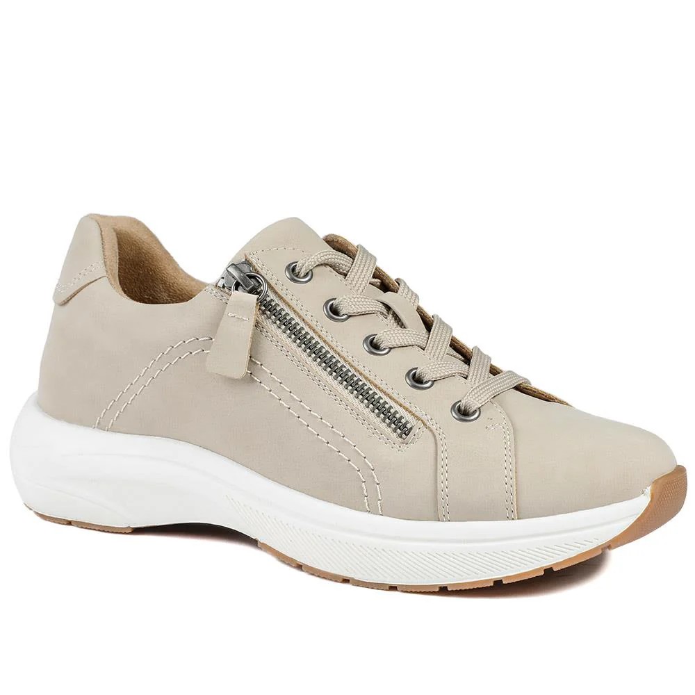 Wide Fit Lace Up Shoes with Functional Zip - WOIL43002 / 328 873 - Beige