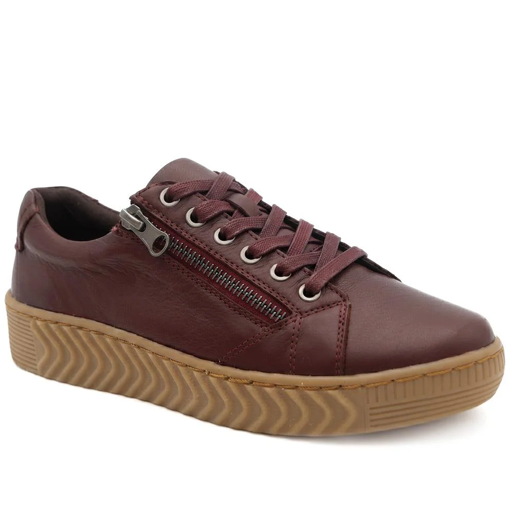 Wide Fit Leather Breathable Platform Trainers - BRK43000 / 328 558 - Burgundy
