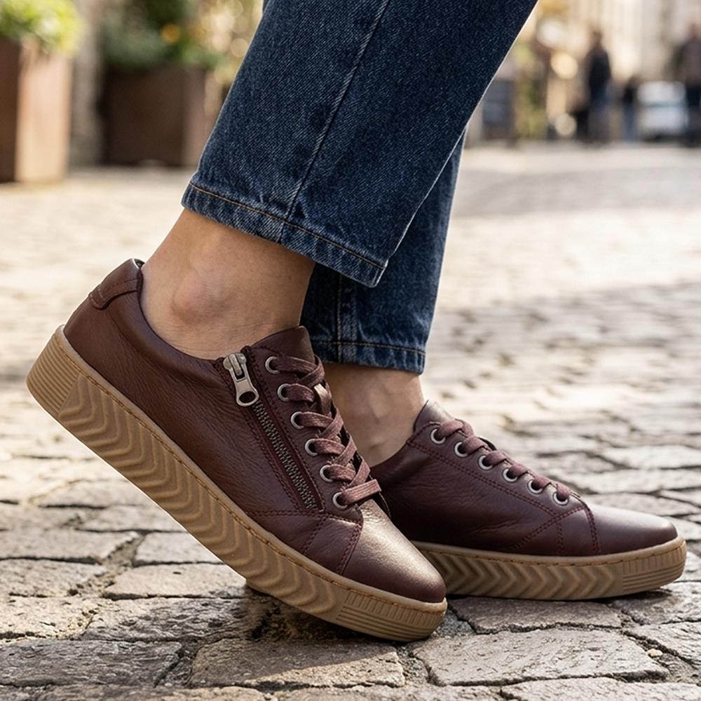 Wide Fit Leather Breathable Platform Trainers - BRK43000 / 328 558 - Burgundy - Image 2