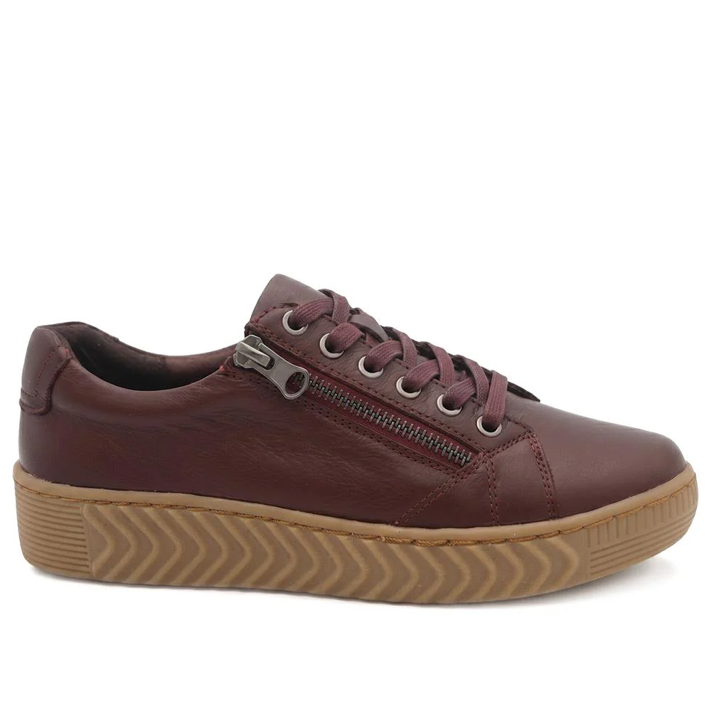 Wide Fit Leather Breathable Platform Trainers - BRK43000 / 328 558 - Burgundy - Image 3