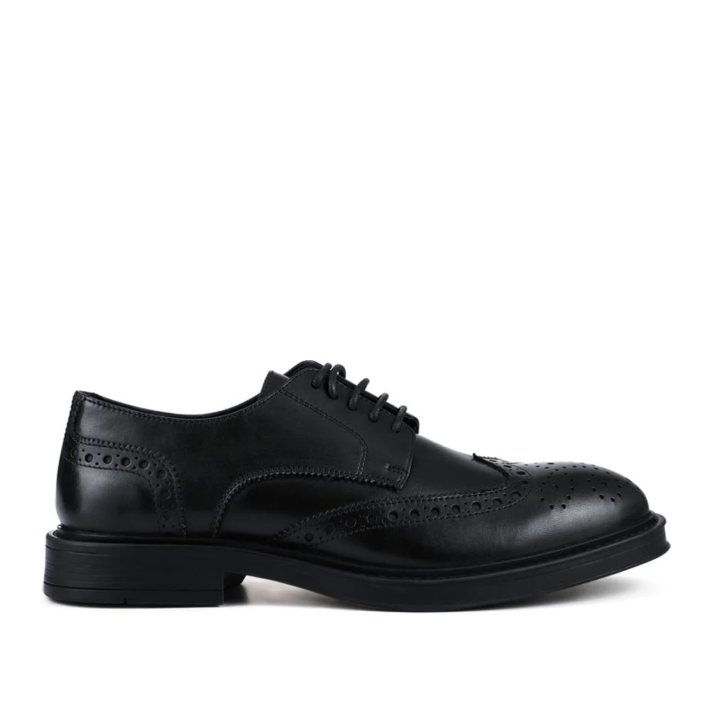 Wide Fit Leather Brogue Derby Shoes - JFOOT42024 / 328 183 - Black - Image 2
