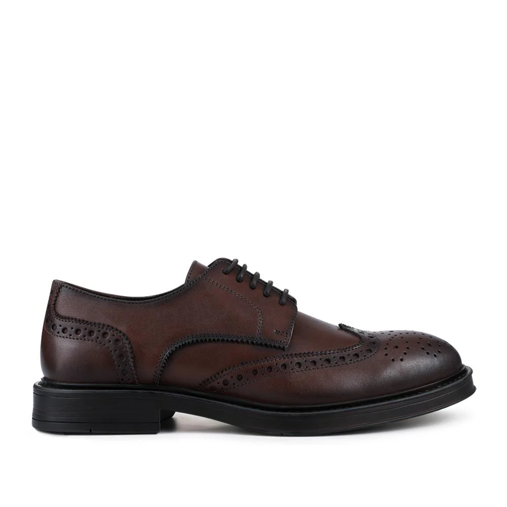 Wide Fit Leather Brogue Derby Shoes - JFOOT42024 / 328 183 - Brown - Image 2