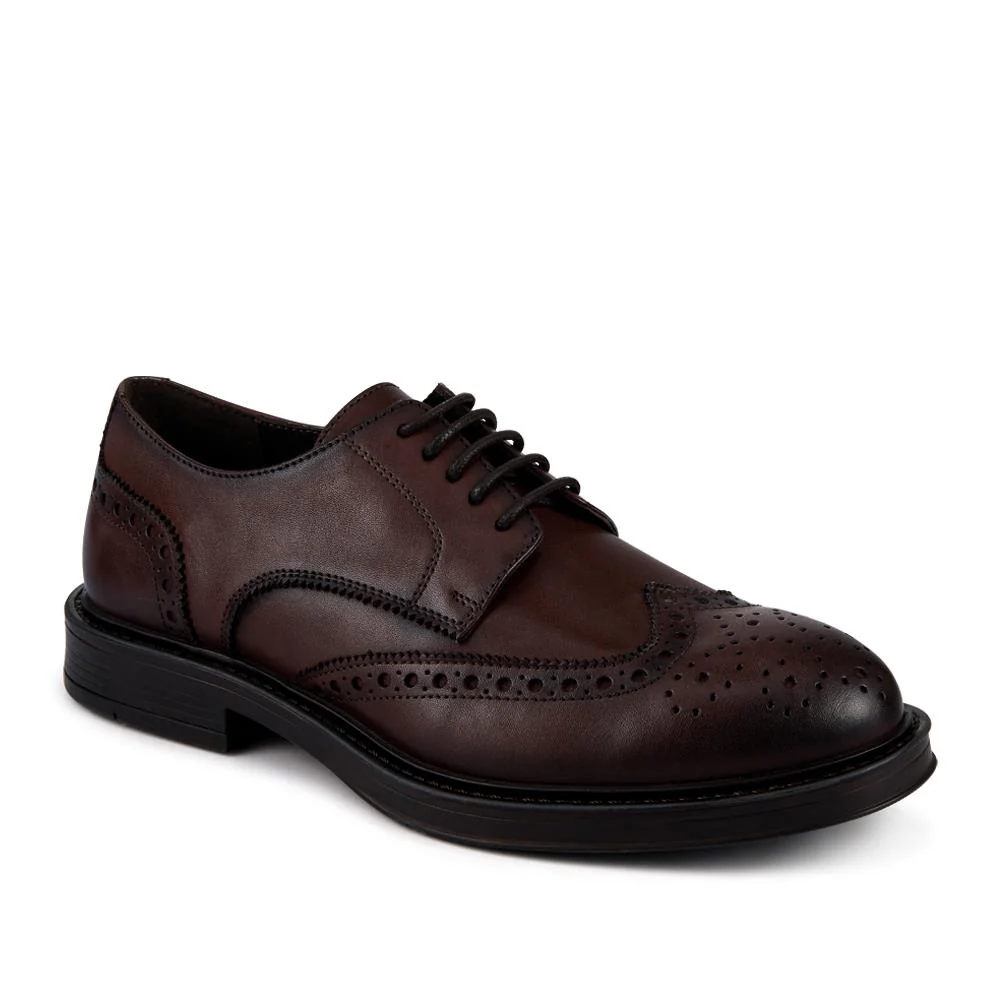 Wide Fit Leather Brogue Derby Shoes - JFOOT42024 / 328 183 - Brown