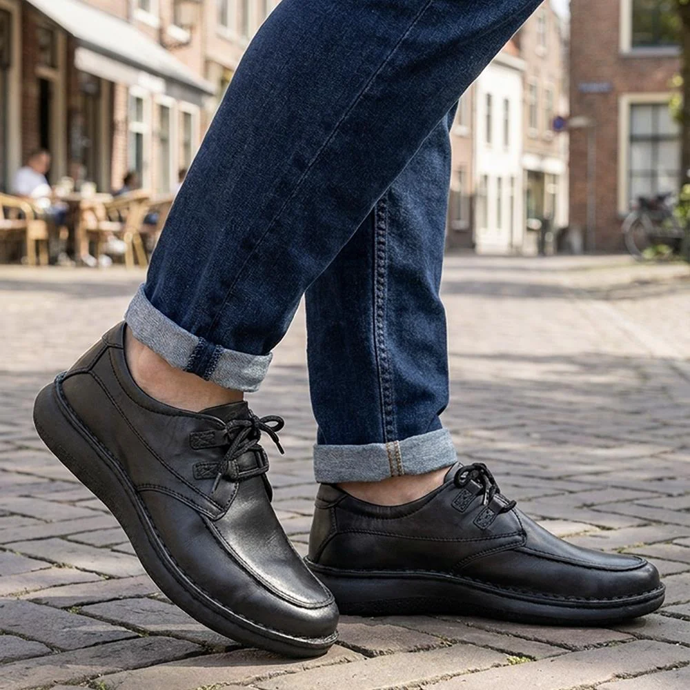 Wide Fit Leather Casual Lace Up Shoes - PARK42059 / 328 430 - Black - Image 2
