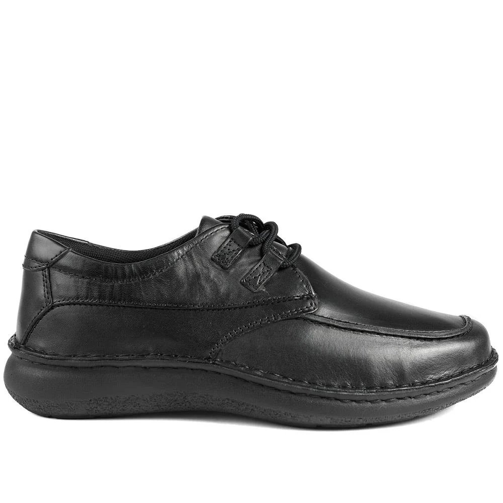 Wide Fit Leather Casual Lace Up Shoes - PARK42059 / 328 430 - Black - Image 3