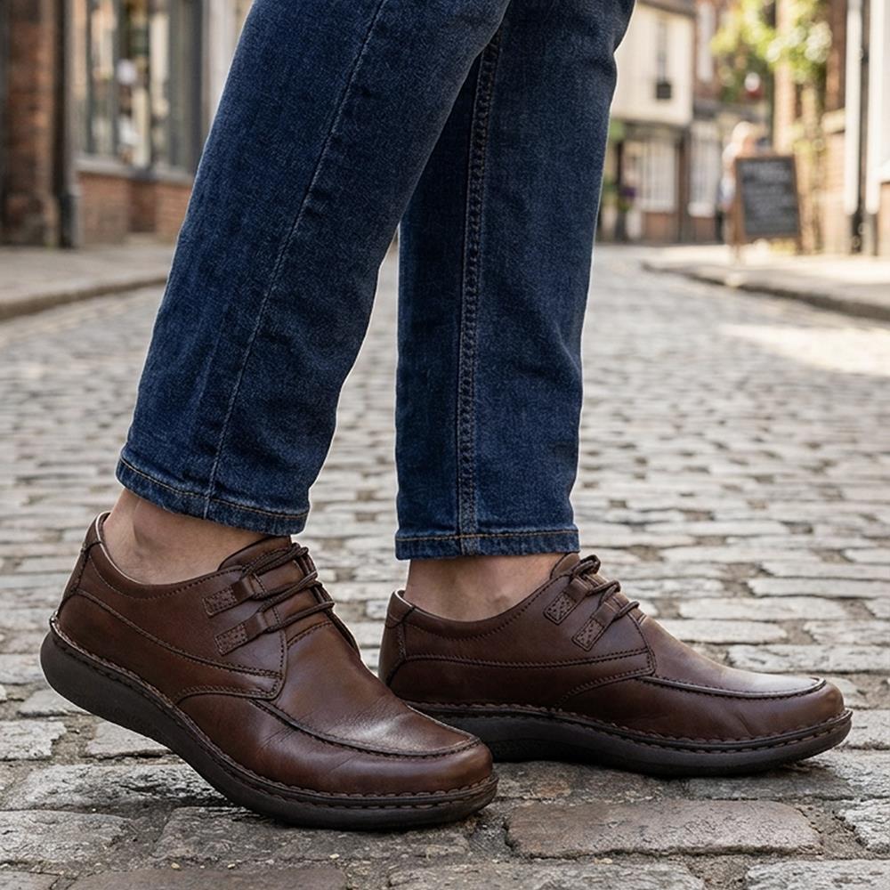 Wide Fit Leather Casual Lace Up Shoes - PARK42059 / 328 430 - Dark Brown - Image 2