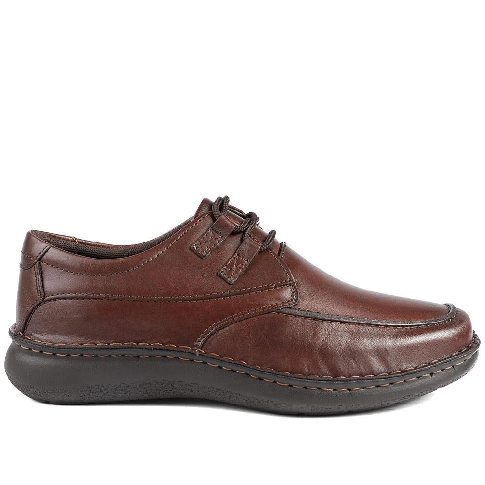 Wide Fit Leather Casual Lace Up Shoes - PARK42059 / 328 430 - Dark Brown - Image 3