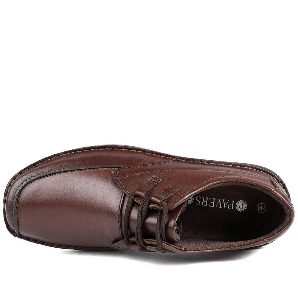 Wide Fit Leather Casual Lace Up Shoes - PARK42059 / 328 430 - Dark Brown - Image 5
