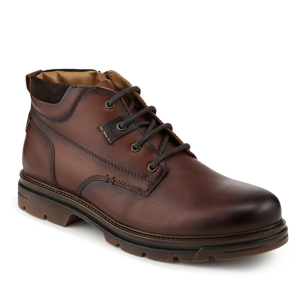 Wide Fit Leather Lace Up Boots - FBFOO42006 / 327 997 - Brown