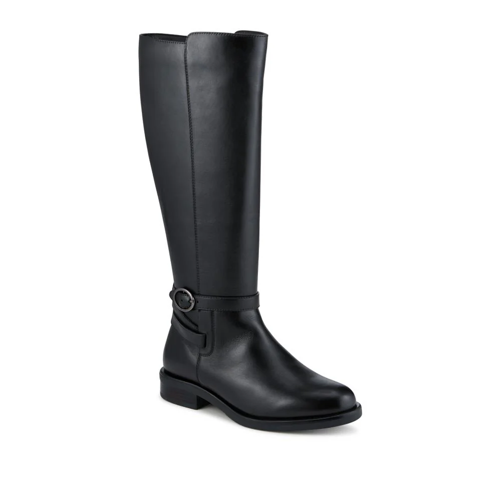 Wide Fit Leather Long Boots With Buckle Detail - PRFEM42014 / 328 626 - Black