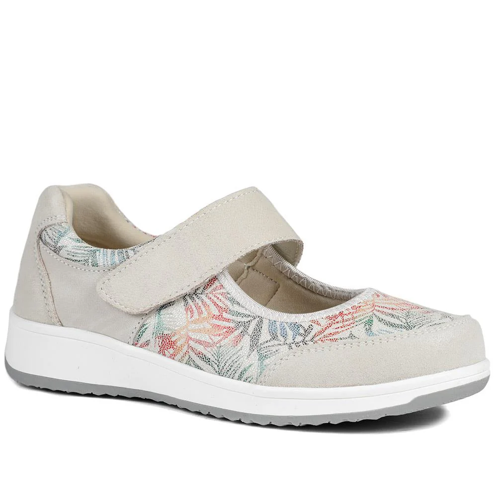 Wide Fit Leather Mary Janes - BRK42012 / 328 095 - BEIGE FLORAL