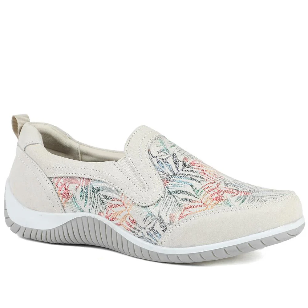 Wide Fit Leather Slip On Comfort Trainers - BRK43025 / 328 915