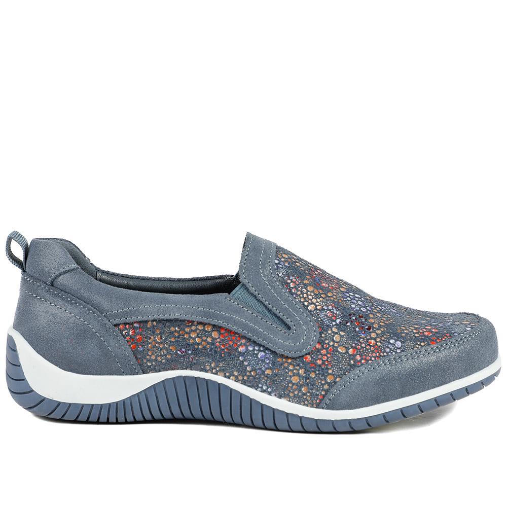 Wide Fit Leather Slip On Comfort Trainers - BRK43025 / 328 915 - Blue Multi - Image 3