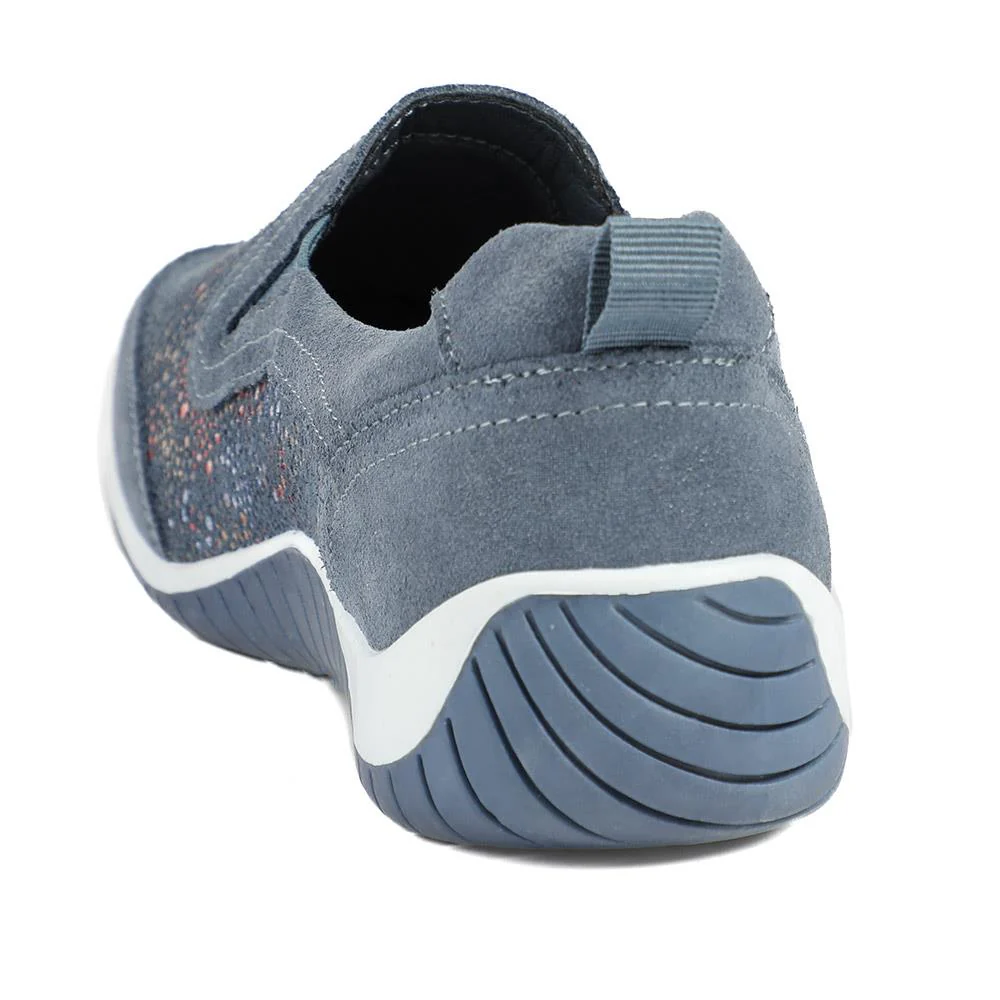 Wide Fit Leather Slip On Comfort Trainers - BRK43025 / 328 915 - Blue Multi - Image 4