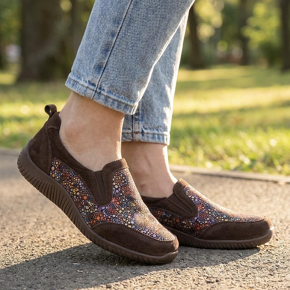 Wide Fit Leather Slip On Comfort Trainers - BRK43025 / 328 915 - Chocolate - Image 2