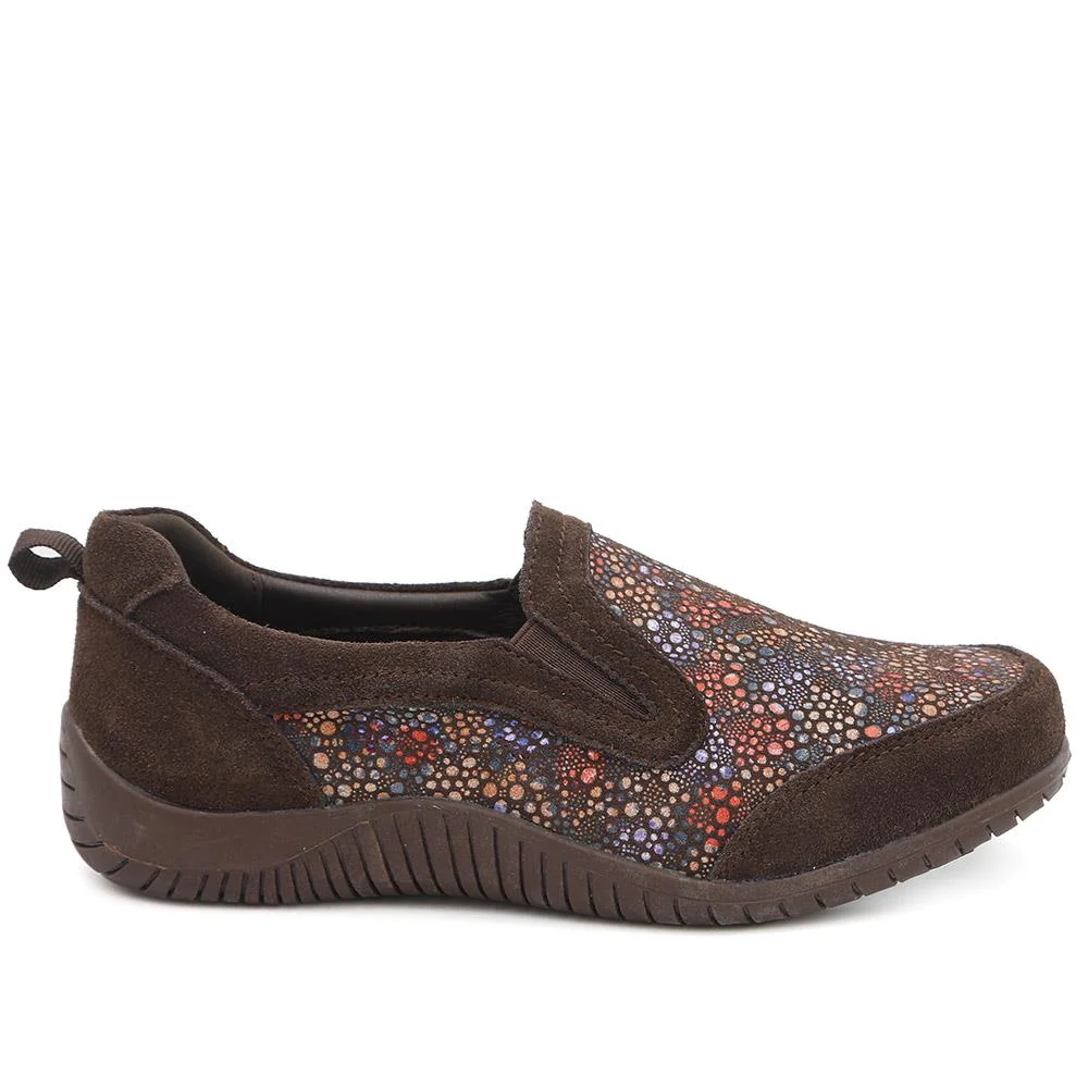 Wide Fit Leather Slip On Comfort Trainers - BRK43025 / 328 915 - Chocolate - Image 3