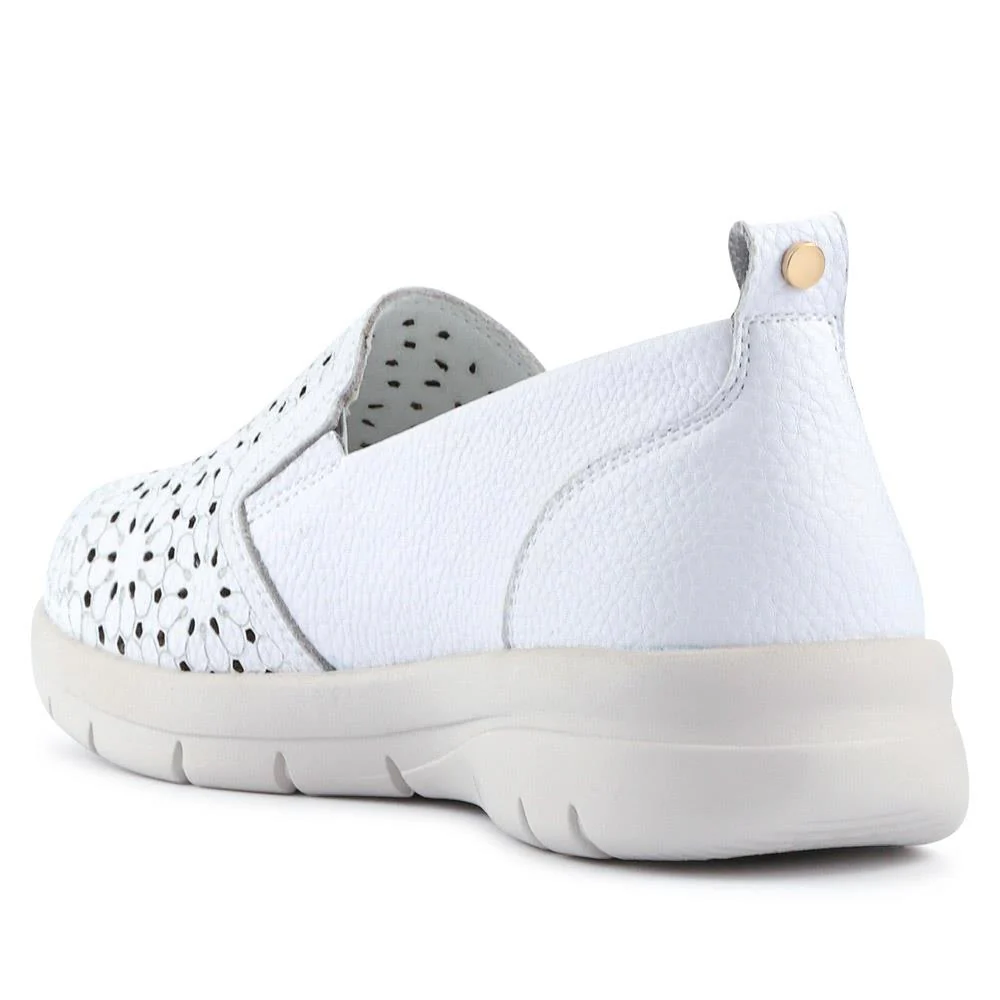 Wide Fit Leather Slip-On Shoes - BRK41034 / 327 021 - White - Image 3