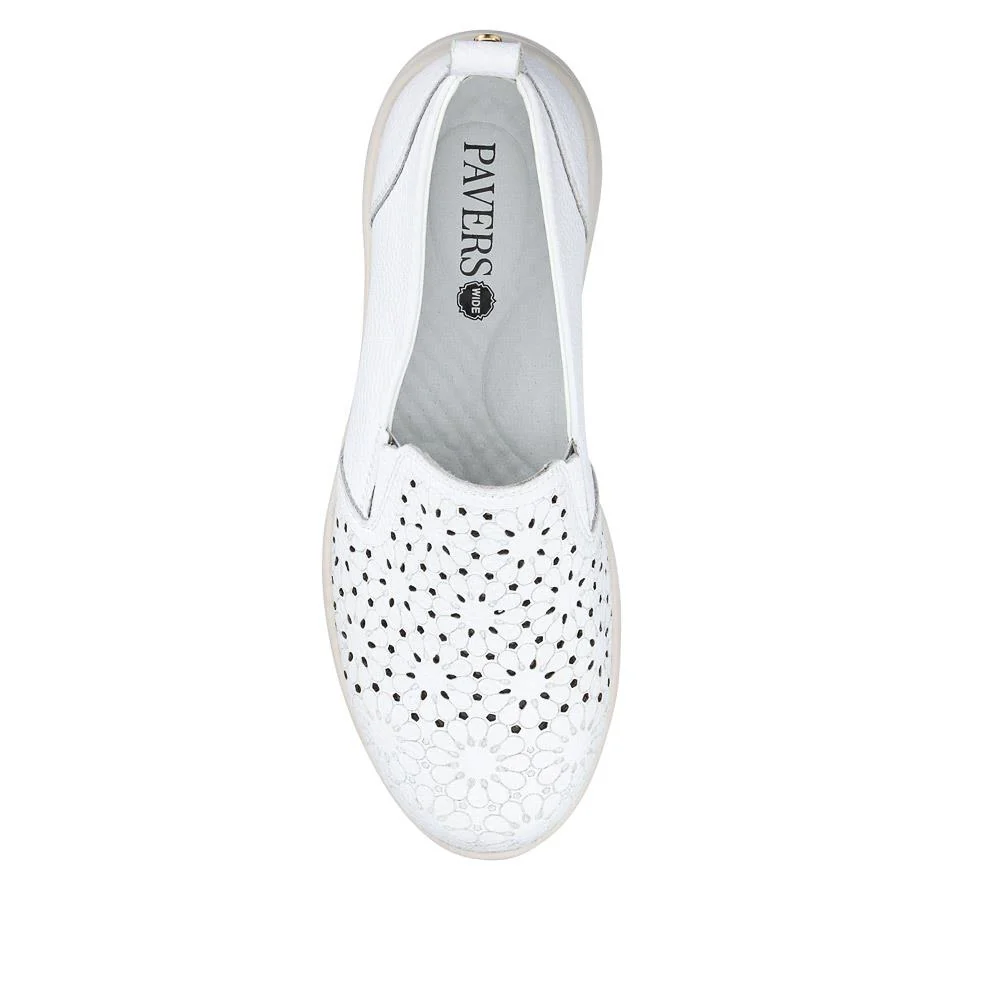 Wide Fit Leather Slip-On Shoes - BRK41034 / 327 021 - White - Image 4