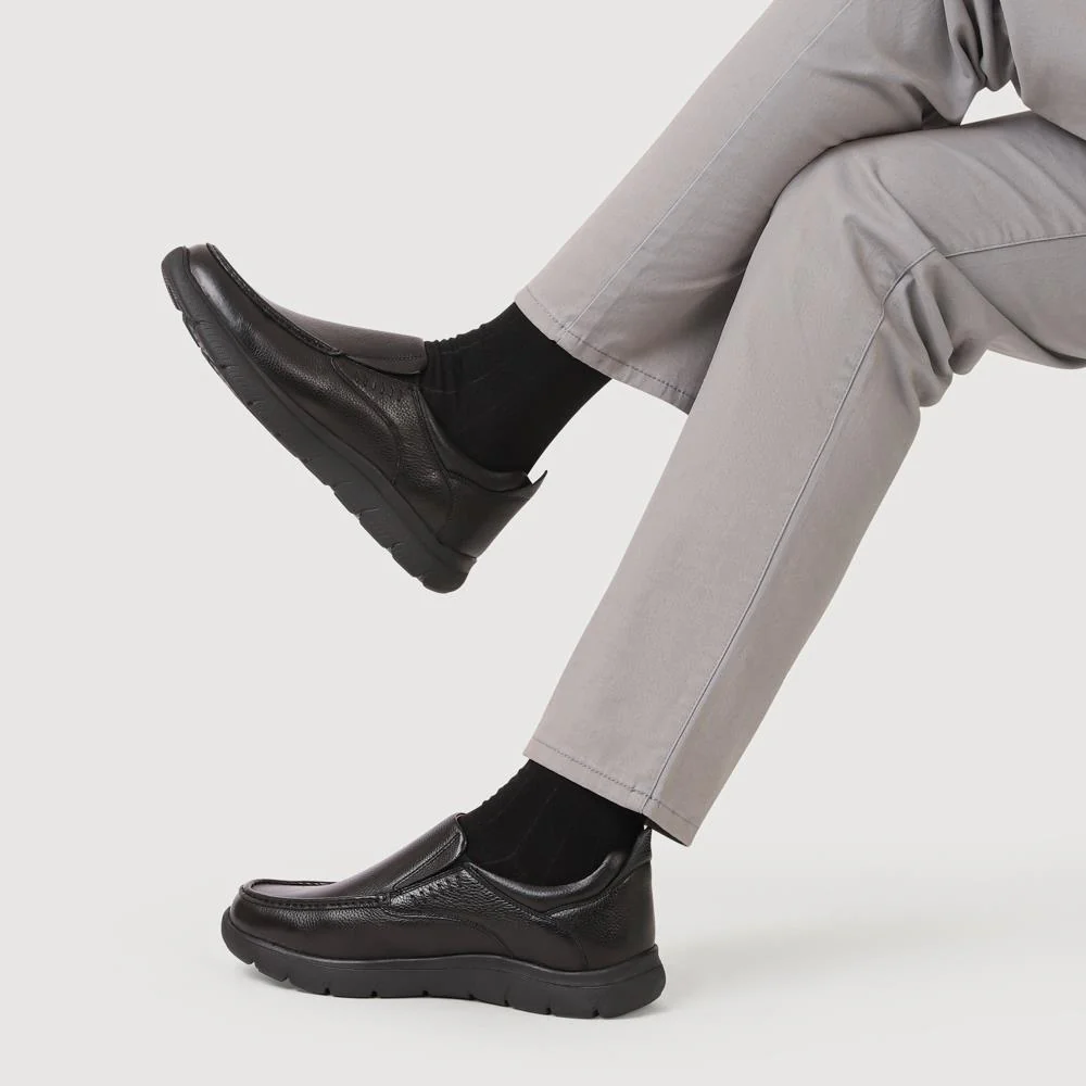 Wide Fit Leather Slip-On Shoes - PERFO41005 / 327 383 - Black - Image 5