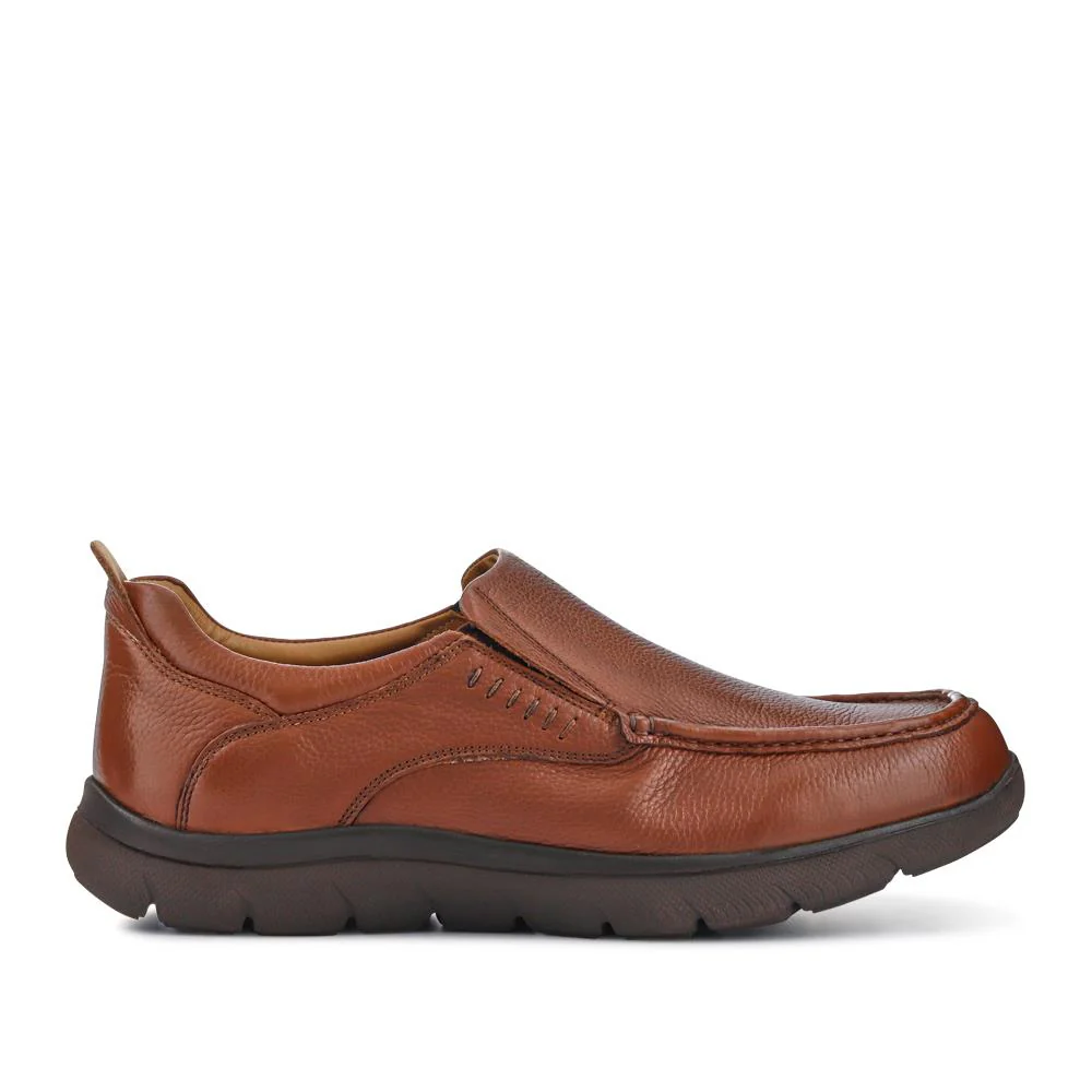 Wide Fit Leather Slip-On Shoes - PERFO41005 / 327 383 - Tan - Image 2
