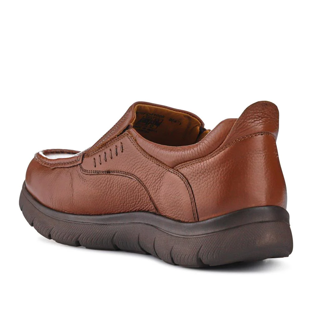 Wide Fit Leather Slip-On Shoes - PERFO41005 / 327 383 - Tan - Image 3