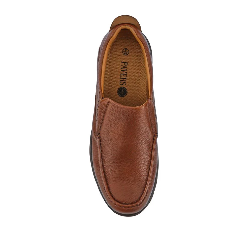 Wide Fit Leather Slip-On Shoes - PERFO41005 / 327 383 - Tan - Image 4