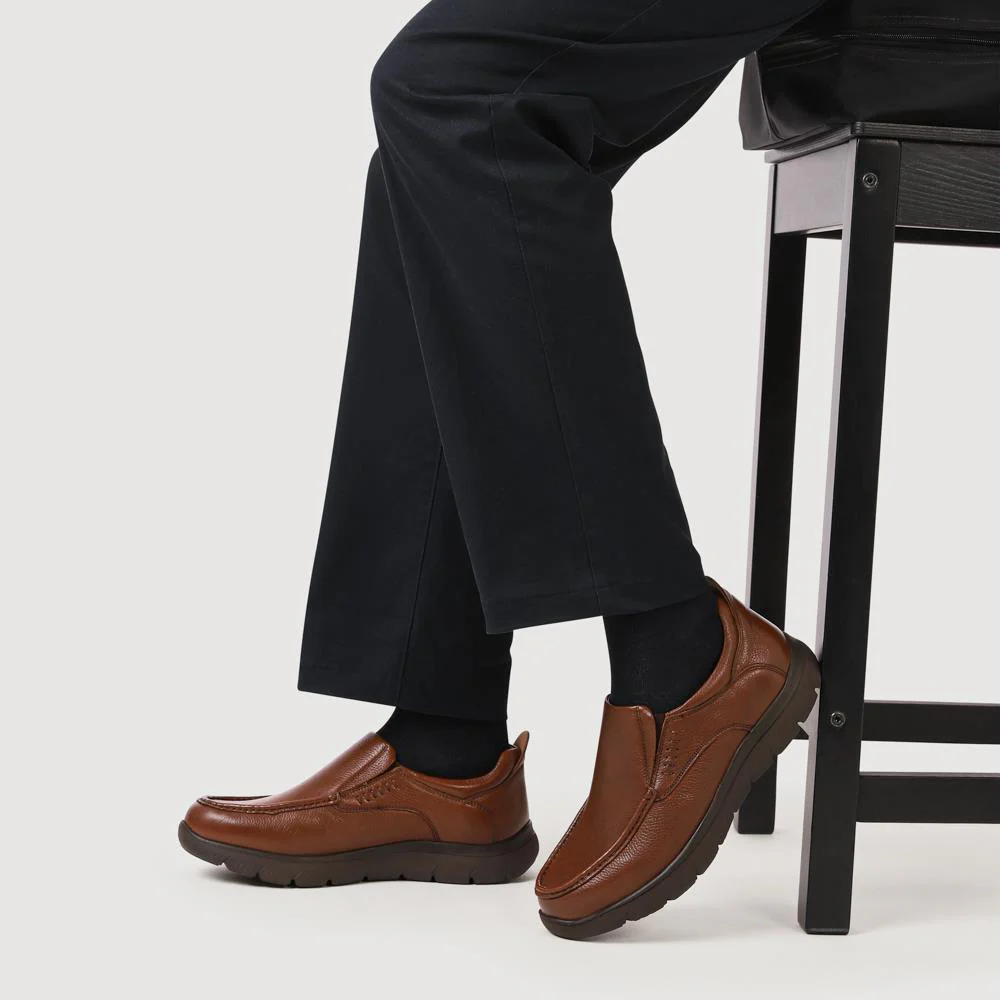 Wide Fit Leather Slip-On Shoes - PERFO41005 / 327 383 - Tan - Image 5
