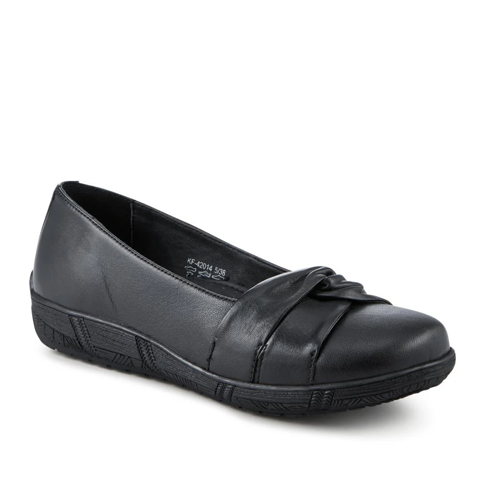 Wide Fit Leather Slip On Shoes With Ribbon Detail - KF42014 / 328 231