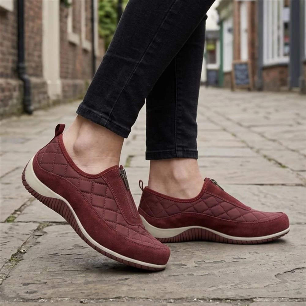 Wide Fit Leather Slip-On Shoes With Zip Fastening - BRK42019 / 328 406 - Burgundy - Image 2