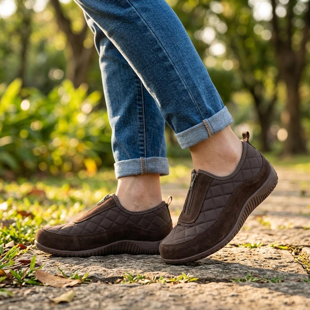 Wide Fit Leather Slip-On Shoes With Zip Fastening - BRK42019 / 328 406 - Chocolate - Image 2
