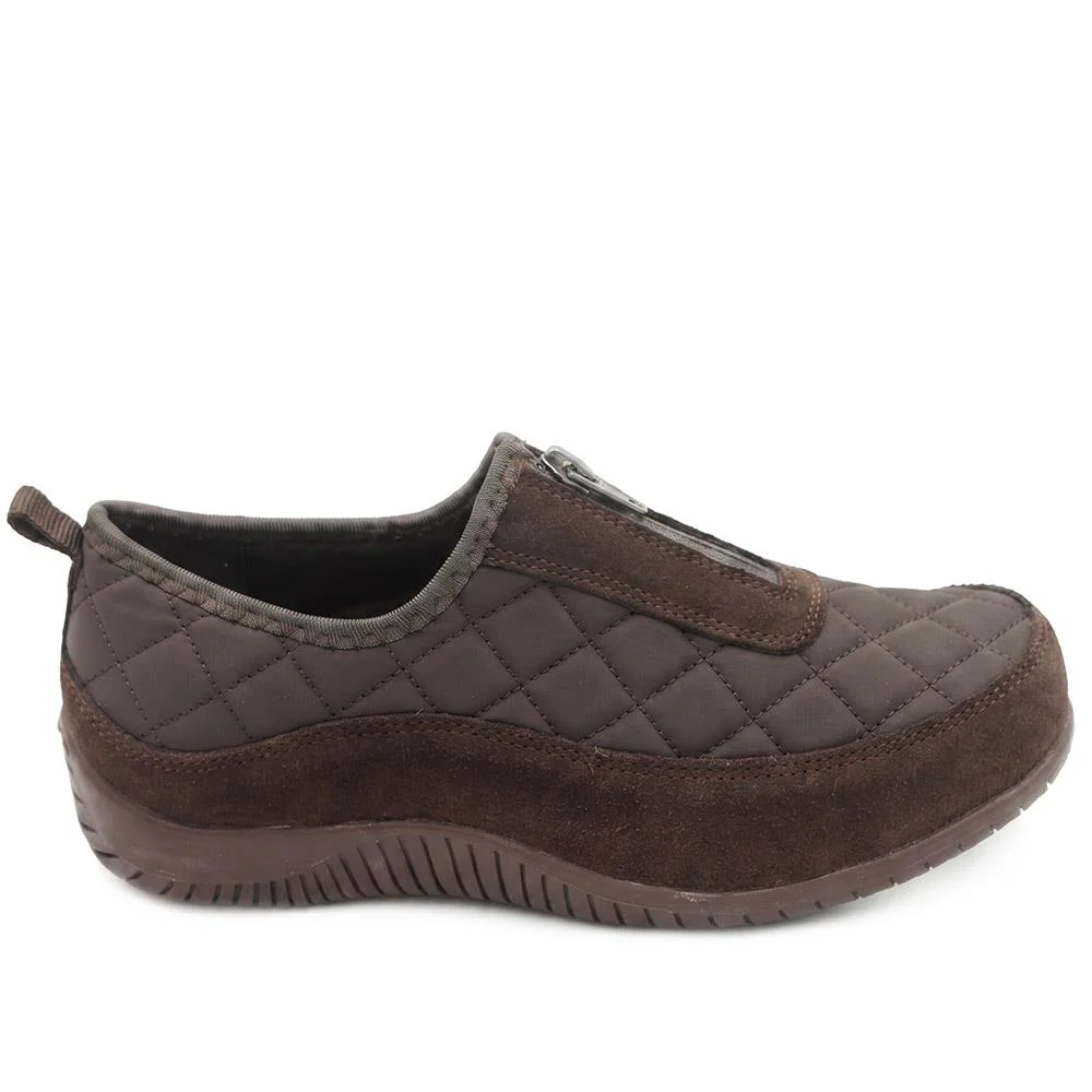 Wide Fit Leather Slip-On Shoes With Zip Fastening - BRK42019 / 328 406 - Chocolate - Image 3