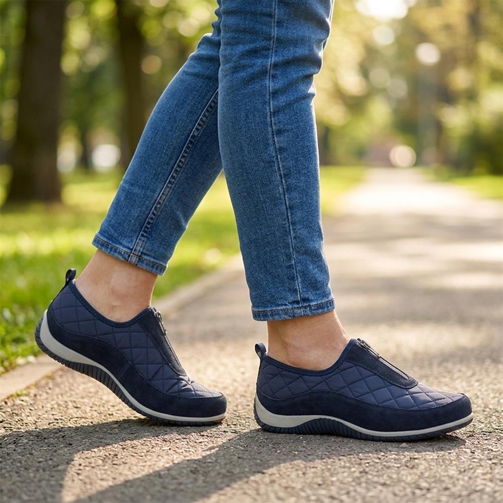 Wide Fit Leather Slip-On Shoes With Zip Fastening - BRK42019 / 328 406 - Navy - Image 2
